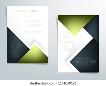 Green triangle geometric brochure vector background header flyer design overlap layer on white and green dark element with space for design