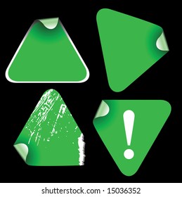 Green triangle labels badges and stickers