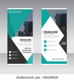 Green triangle square Business Roll Up Banner flat design template ,Abstract Geometric banner template Vector illustration set, abstract presentation template