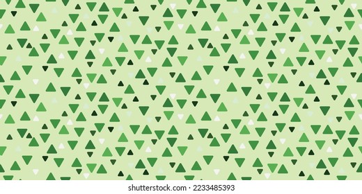 Triángulos verdes sobre un lienzo sin costura. Impresión vectorial para diferentes decoraciones o decoraciones interiores.