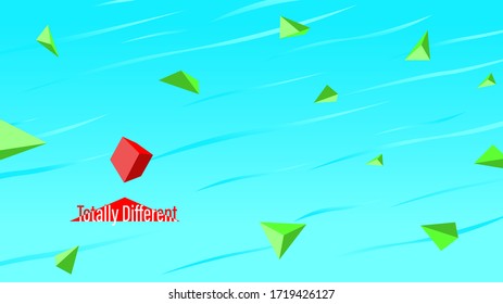 Green triangles and one red square in the sky. Art with meaning.