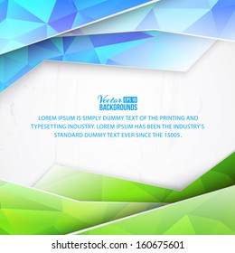 Green triangles and waves on white background. Vector illustration.