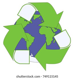 Green triangular eco recycle planet icons - vector