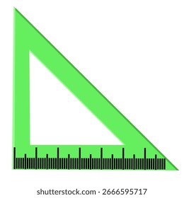 Green triangular ruler with black measurement scale.
