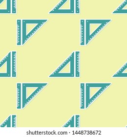 Green Triangular ruler icon isolated seamless pattern on yellow background. Straightedge symbol. Geometric symbol.  Vector Illustration
