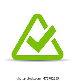 Green triangular tick icon on white background