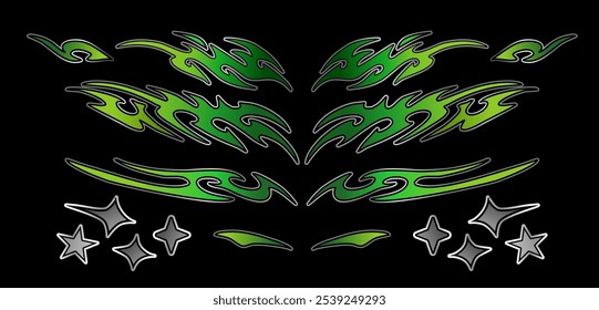 Vector de diseño de librea tribal verde para coches de carreras o bicicletas, diseño de envoltura de librea jdm 