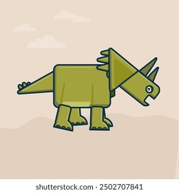 Green Triceraptos Dinosaur Cartoon Vector Illustration
