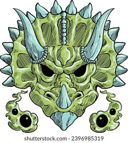 Green Triceratops Dinosaur Vector Set