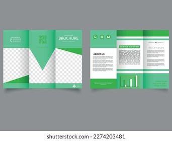 Folleto del tríplio verde. Diseño primaveral. Plantilla de folleto comercial con texto.
