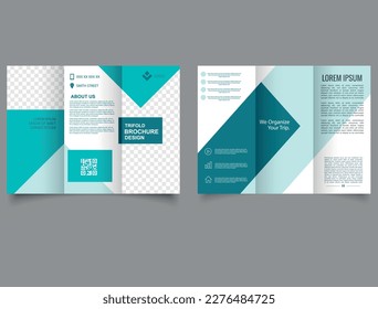 Green trifold brochure. Spring design. Business flyer template with text.