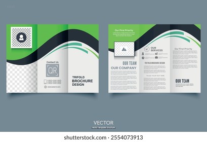 Green trifold brochure with waves.