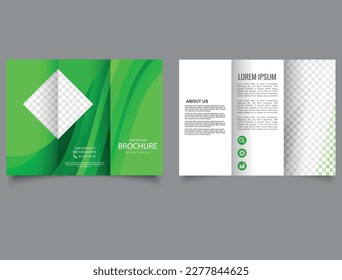 Folleto del tríplio verde con olas. Plantillas vectoriales editables con elementos de diseño. Archivo vector. Volante y folleto, tarjetas, aterrizaje, diseño de sitios web.