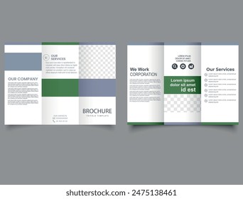 Green Trifold Corporate design annual report or catalog, magazine, flyer, booklet. Creative and Professional tri fold brochure vector design.