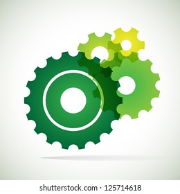 green trnsparent cogs (gears) on white background