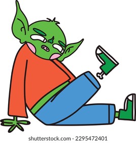 Trol verde con vector de ilustración ósea