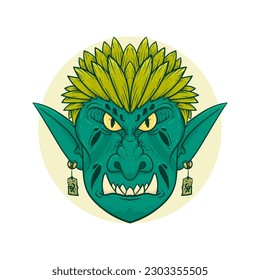 green troll monster demon face illustration