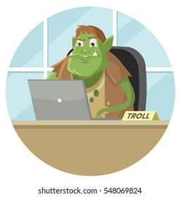 green troll using a computer