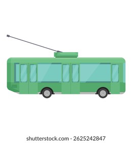 Green trolleybus driving through the city, public transportation, ecological urban transport