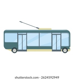 Green trolleybus moving in the city, modern eco friendly public transport illustration