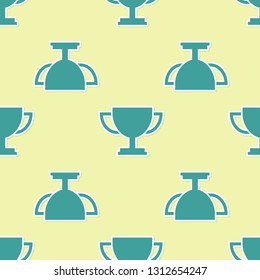 Green Trophy cup icon isolated seamless pattern on yellow background. Award symbol. Champion cup icon. Vector Illustration