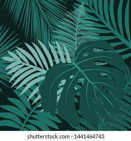 green tropic leaves, vector background 