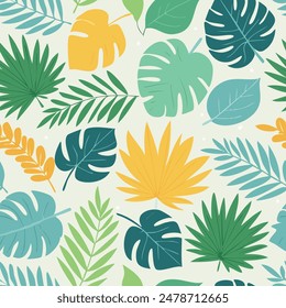 Plantas tropicales verdes y hojas patrón Fondo de pantalla, tipo tropical de hojas verdes de palmeras y flores de fondo