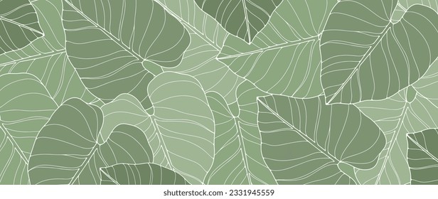 Green tropical background with big leaves. Botanical background for decor, wallpapers, covers, postcards and presentations. Summer green tropical print