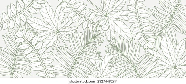 Green tropical background with branches and leaves. Botanical background for decor, wallpapers, covers, cards and presentations