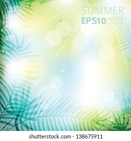 Green tropical bokeh abstract background. Vector illustration