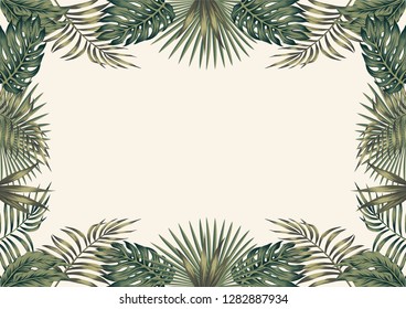 Green tropical border white background vector A4 style wallpaper