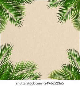 Green Tropical Branch Isolated Background With Beach Sand With Gradient Mesh, Vector Illustration