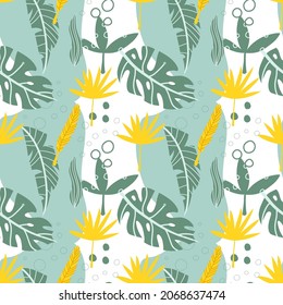 Green tropical foliage seamless pattern. Modern vector for paper, wallpaper, fabric, interior design.