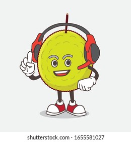 Green Tropical Fruit cartoon mascot character speaking on a headphone
