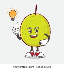 Green Tropical Fruit cartoon mascot character get an idea