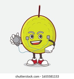 Green Tropical Fruit cartoon mascot character as a Doctor working with stethoscope