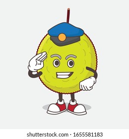 Green Tropical Fruit cartoon mascot character working as a Police officer