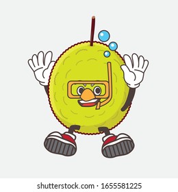Green Tropical Fruit cartoon mascot character wearing Diving glasses