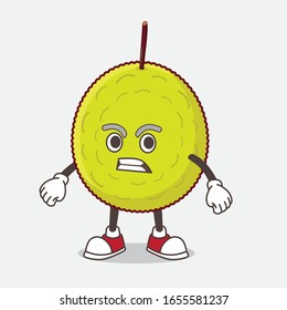 Caricatura de la mascota de la fruta tropical verde con cara furiosa