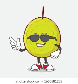 Green Tropical Fruit cartoon mascot character wearing black glasses