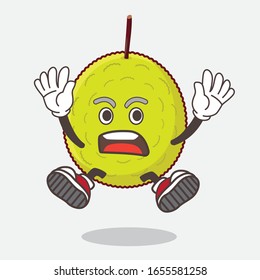 Green Tropical Fruit cartoon mascot character with shocking gesture