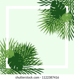 Green tropical garden picture frame, stock vector