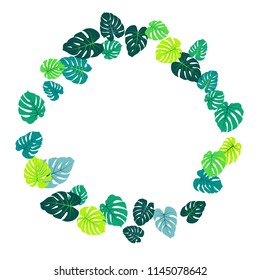 Green tropical jungle leaves vector scatter. Philodendron or monstera plant summer background. Minimal jungle plants tropical foliage pattern. Floral graphics with monstera leaves on white.
