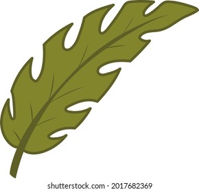 green tropical leaf with a languid green line