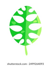 Una hoja tropical verde sobre un fondo blanco separado. La Planta de Monstera. Logotipo, postal, Clipart. Vector.