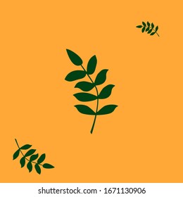 Green tropical leaf on white background for decoration design. Leaf icon. Palm tree silhouette.  Exotic jungle wallpaper. monocolor texture. Concept forest nature, tree foliage decorative background