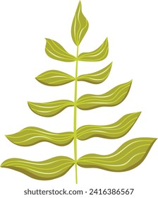 Green tropical leaf with wavy edges isolated on white. Botanical design element, jungle foliage. Nature and environment, exotic plant vector illustration.