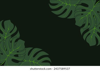 Green Tropical Leaves background with copy space. Palm tree leaves Frame. Vector illustration can used web banner poster template. EPS 10 Editable stroke 