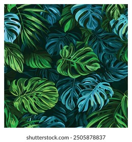 Green tropical leaves. Botanical emerald pattern.