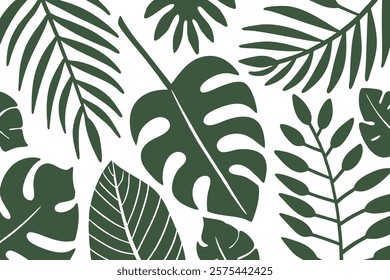 Green tropical leaves create an abstract design. Minimalistic trendy background.